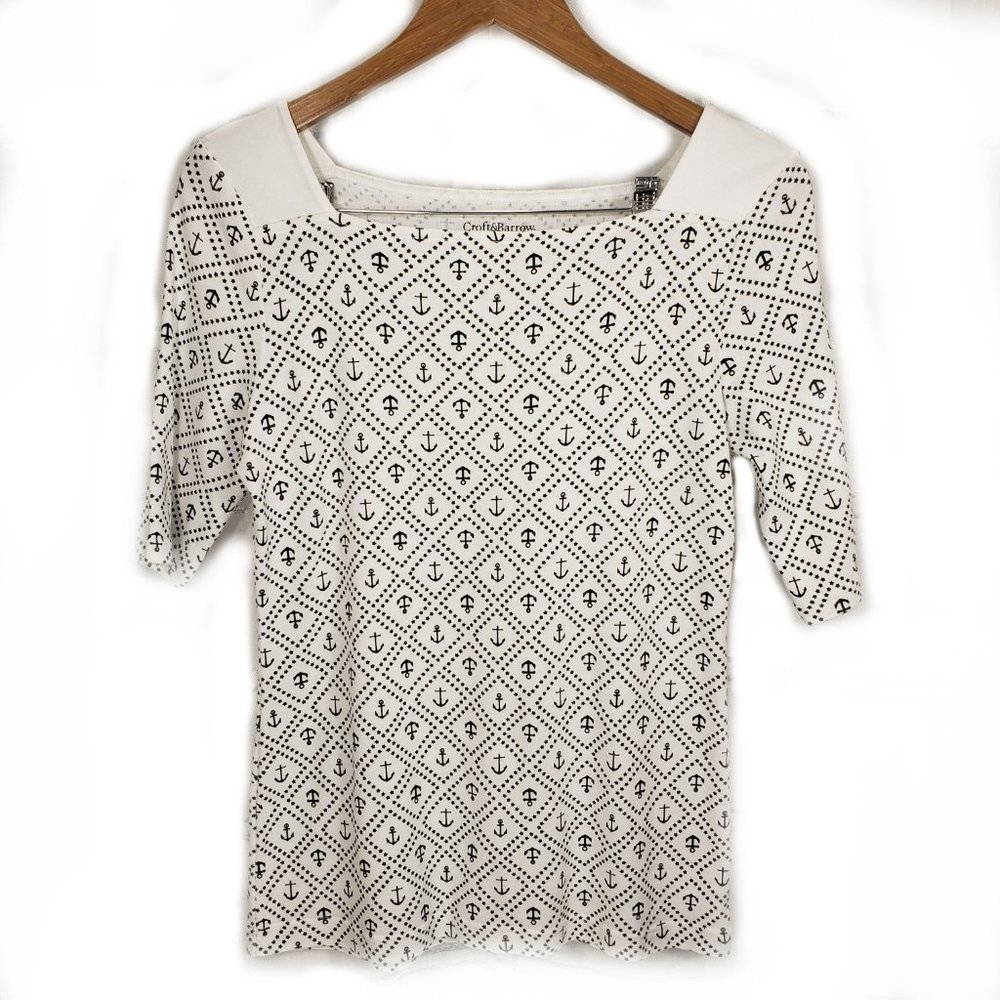 Croft & Barrow White Nautical Anchors Top